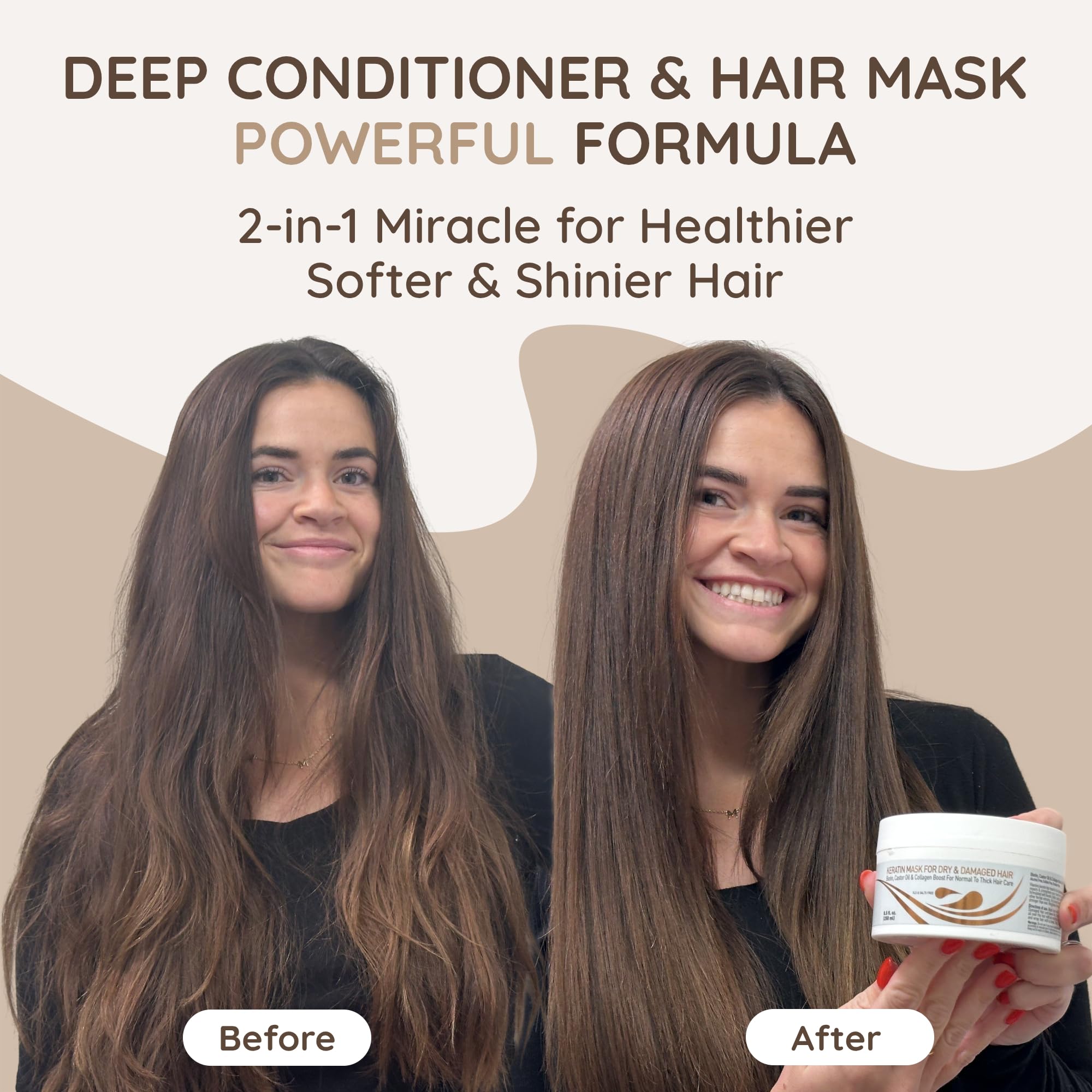 VITAMINS hair cosmetics keratin mask jar with ingredients visual for protein and shine.