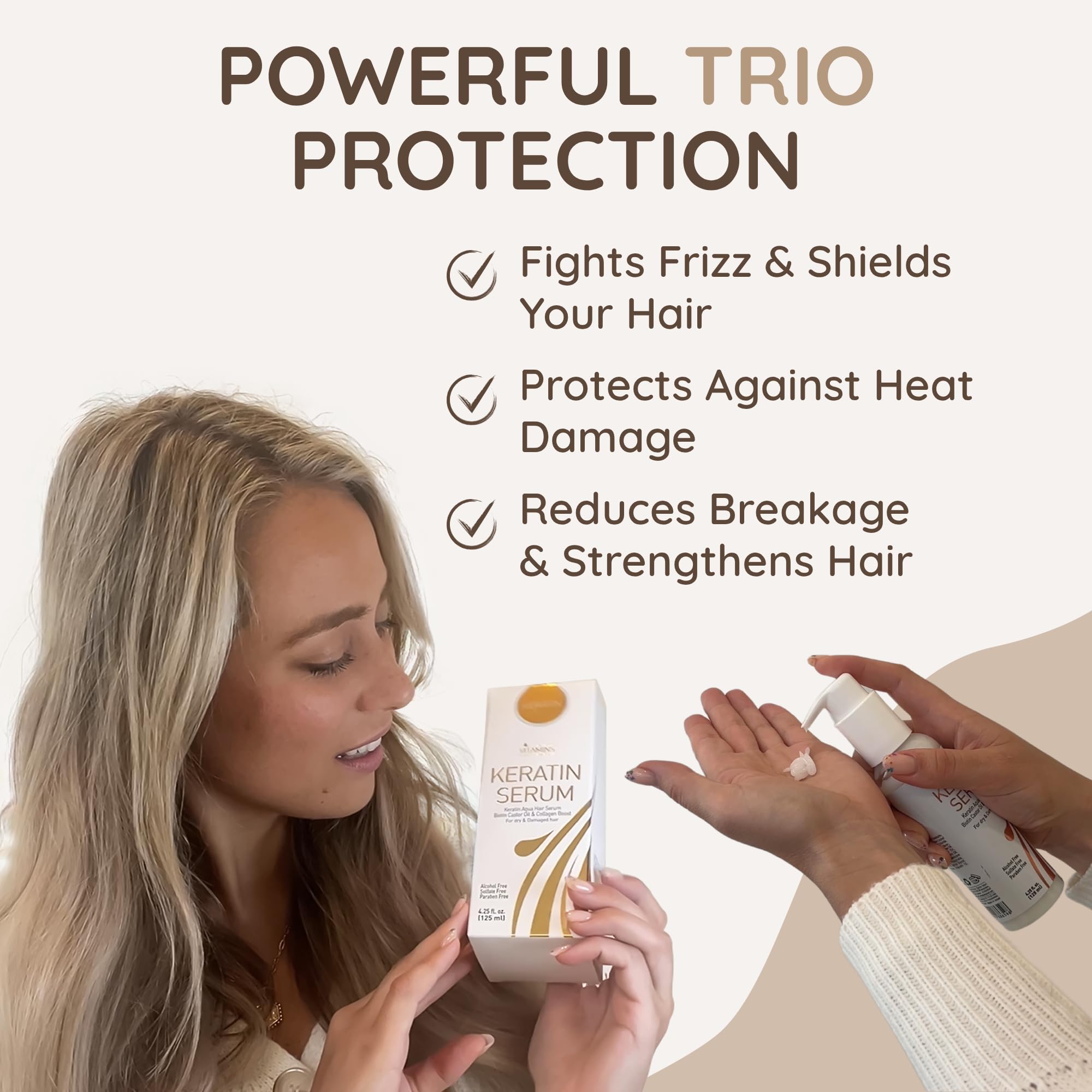 VITAMINS hair cosmetics keratin serum on-hair strands—smoothing and shine for damaged hair.