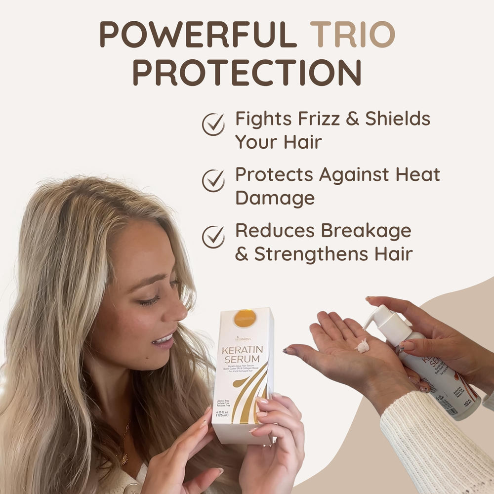 VITAMINS hair cosmetics keratin serum on-hair strands—smoothing and shine for damaged hair.