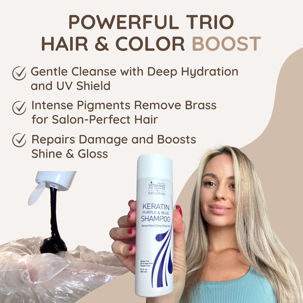VITAMINS hair cosmetics silver gray hair focus shows color-safe toning and shine.