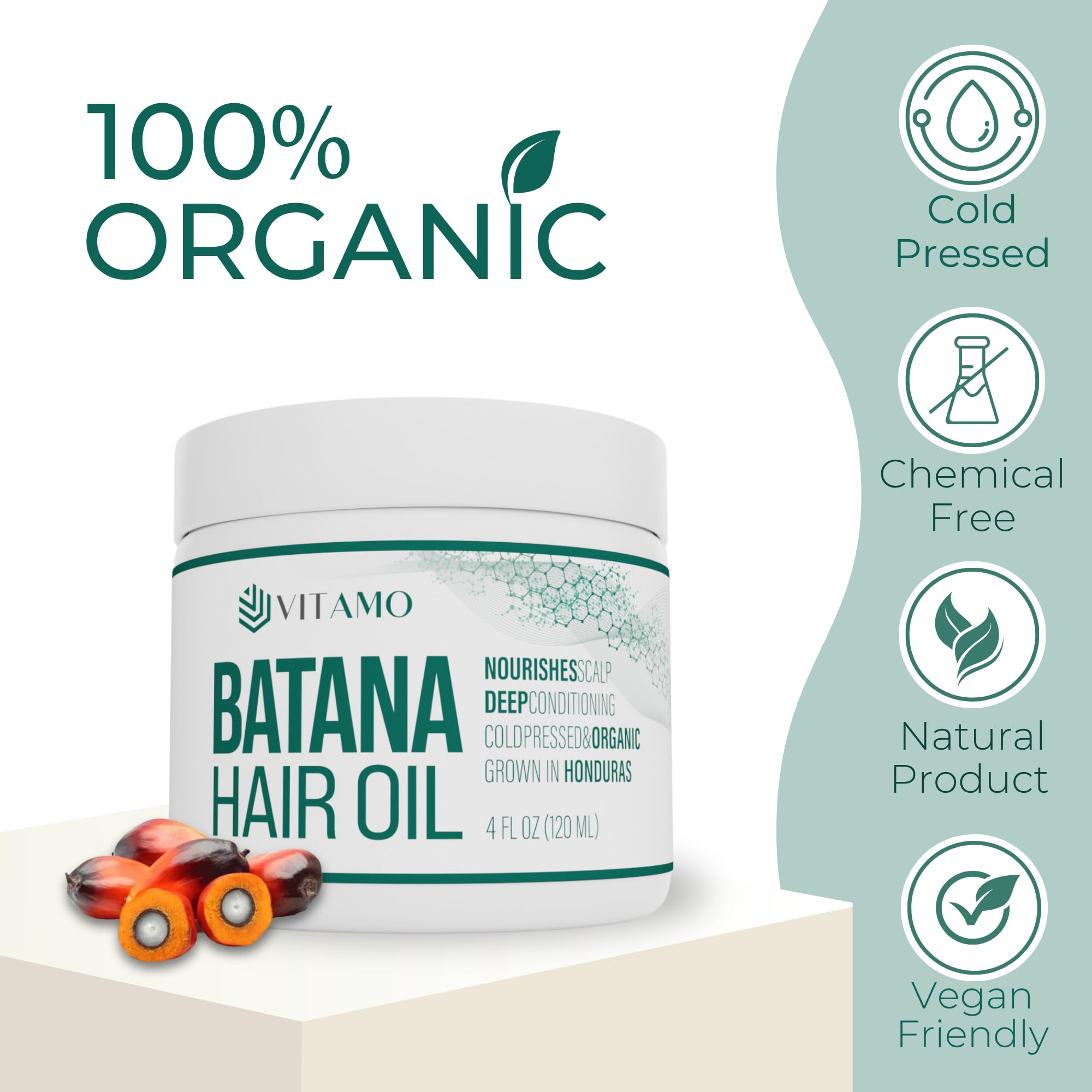 Vitamo Batana applied to hair to help shine and manage frizz.