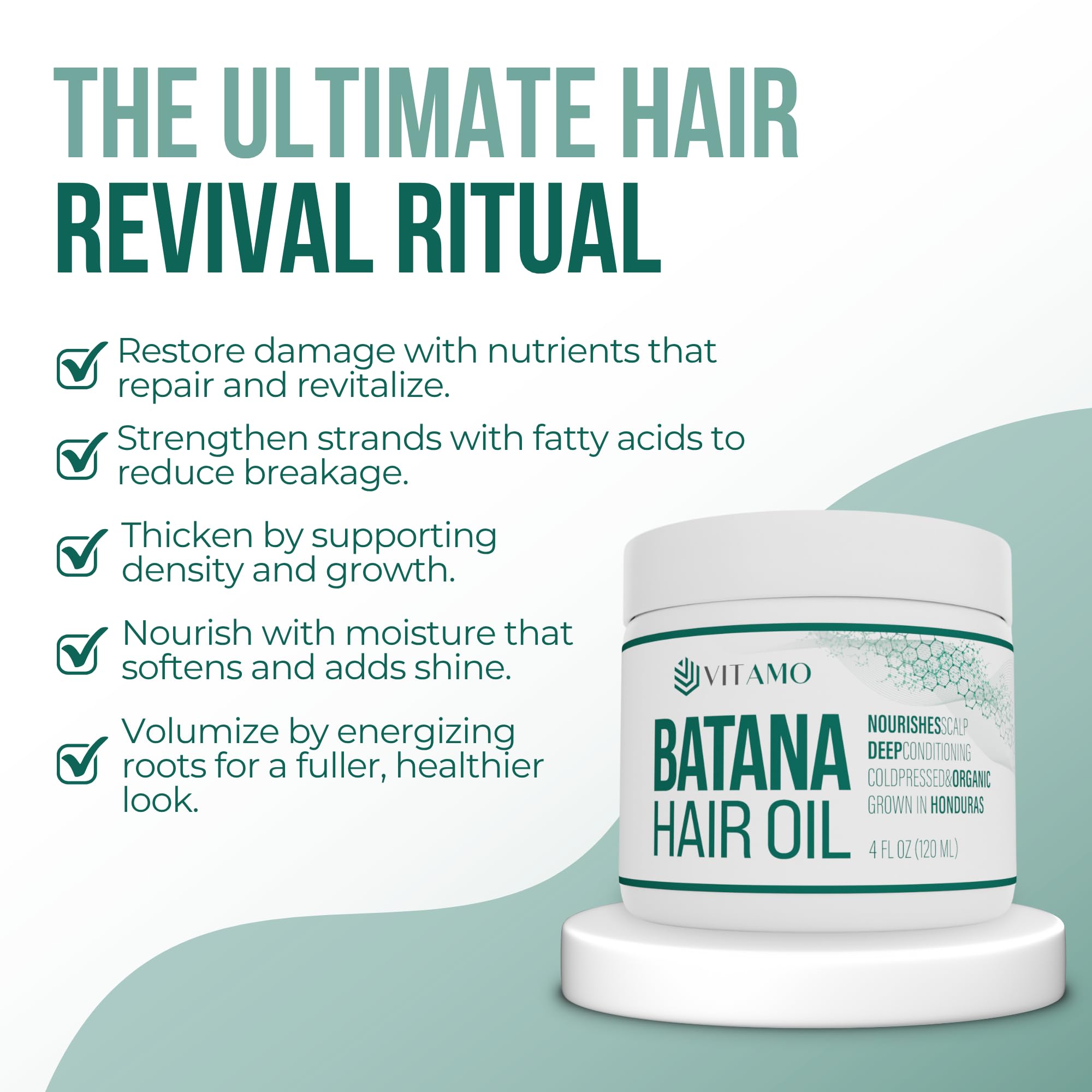Vitamo Batana enhances daily routines with shine and moisture for dull hair.