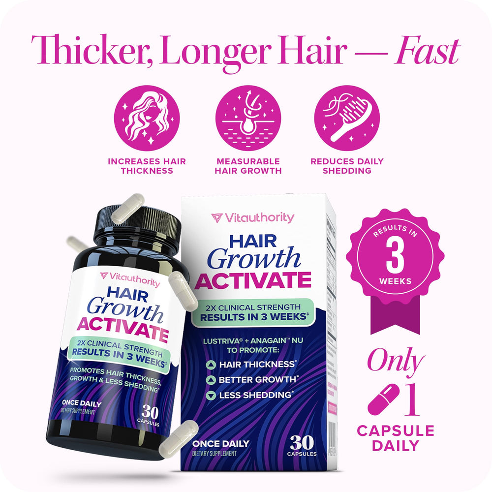 Vitauthority Lustriva label view highlighting Biotin and AnaGain Nu ingredients.