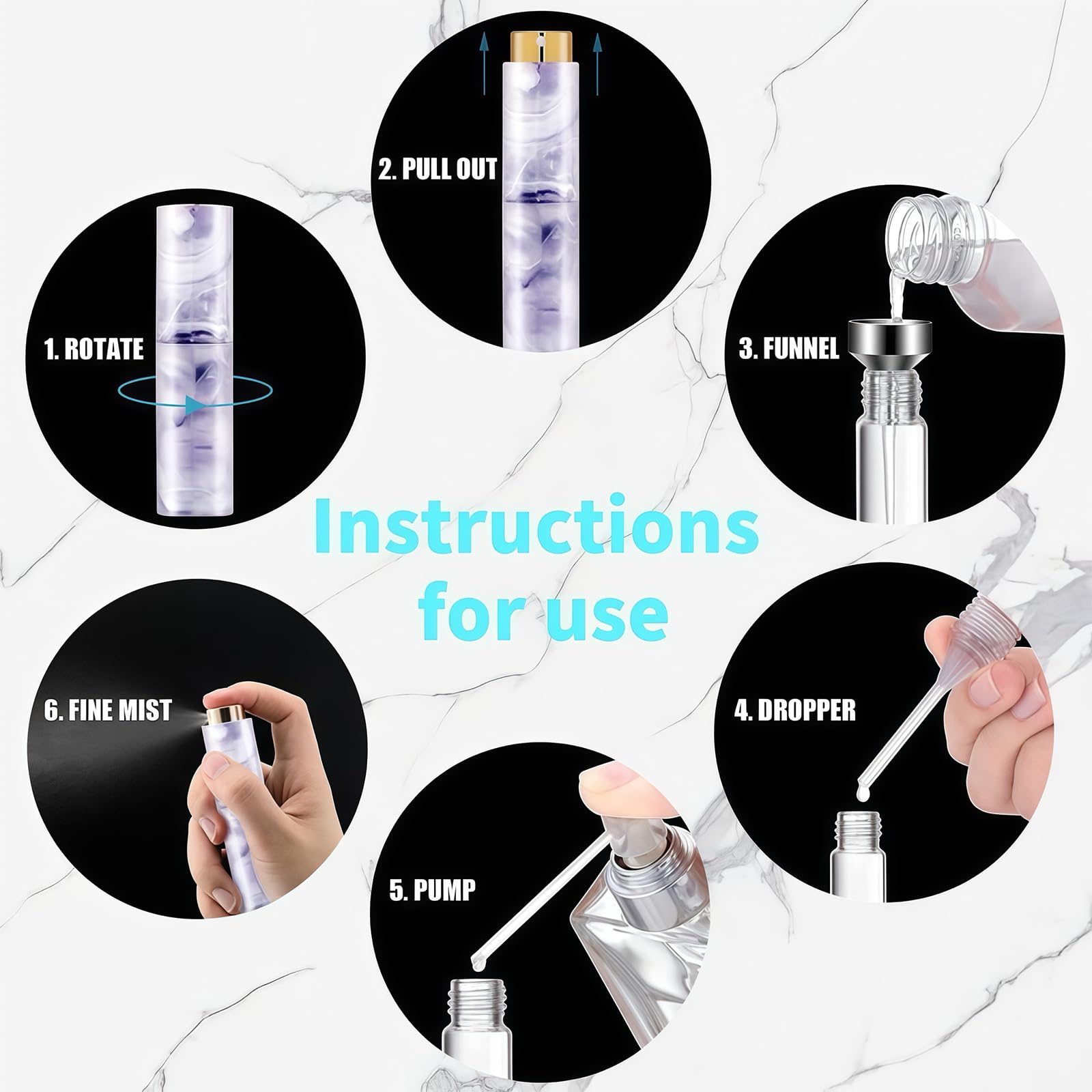 Vitog mini spray bottle marble finish, ideal for perfume or cologne on the move