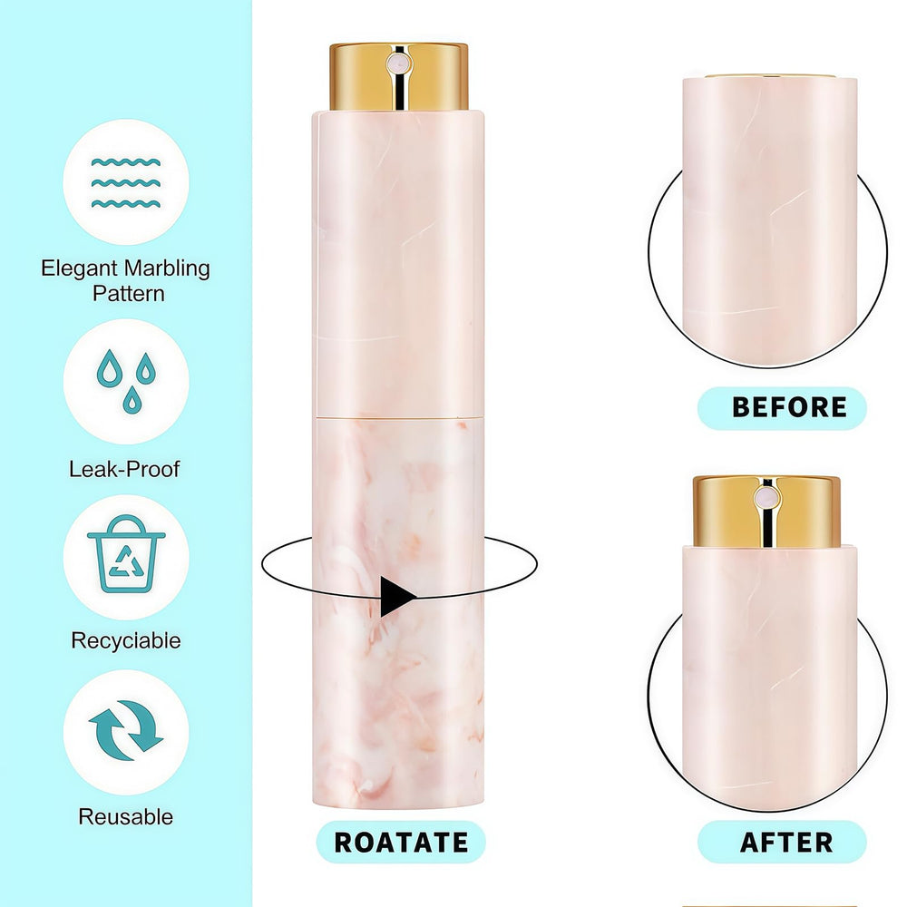 Vitog refillable atomizer with marble finish delivering a precise mist for even fragrance distribution