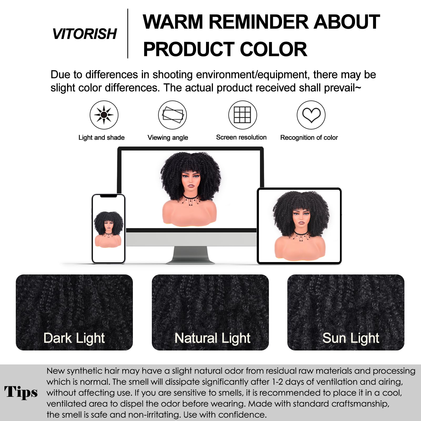 Vitorish Afro Curly Wig with Bangs 12-Inch casual daywear look.