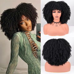 Vitorish Afro Curly Wig with Bangs 12-Inch front view for natural daily styling.