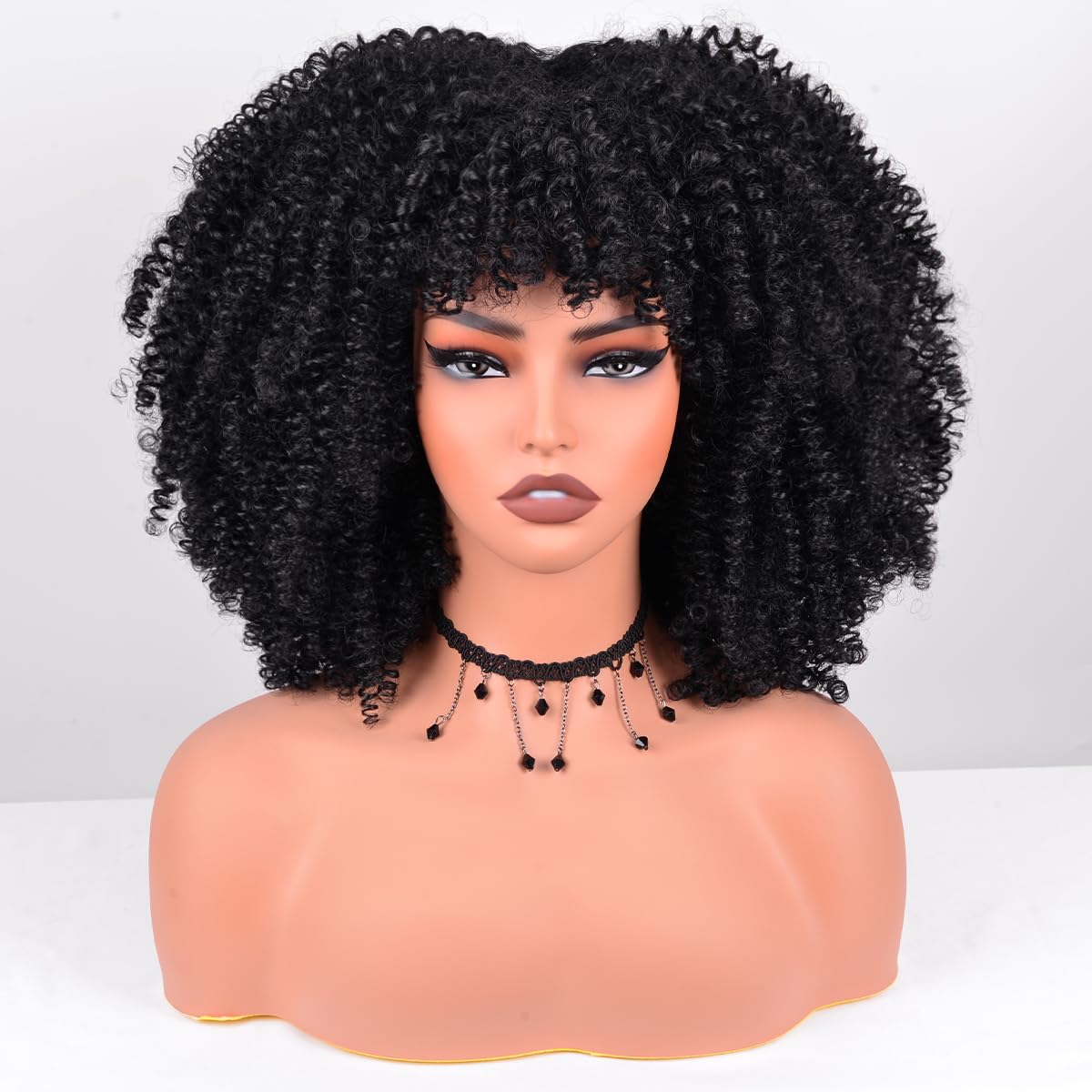 Vitorish Afro Curly Wig with Bangs 12-Inch side view showing lightweight comfort.