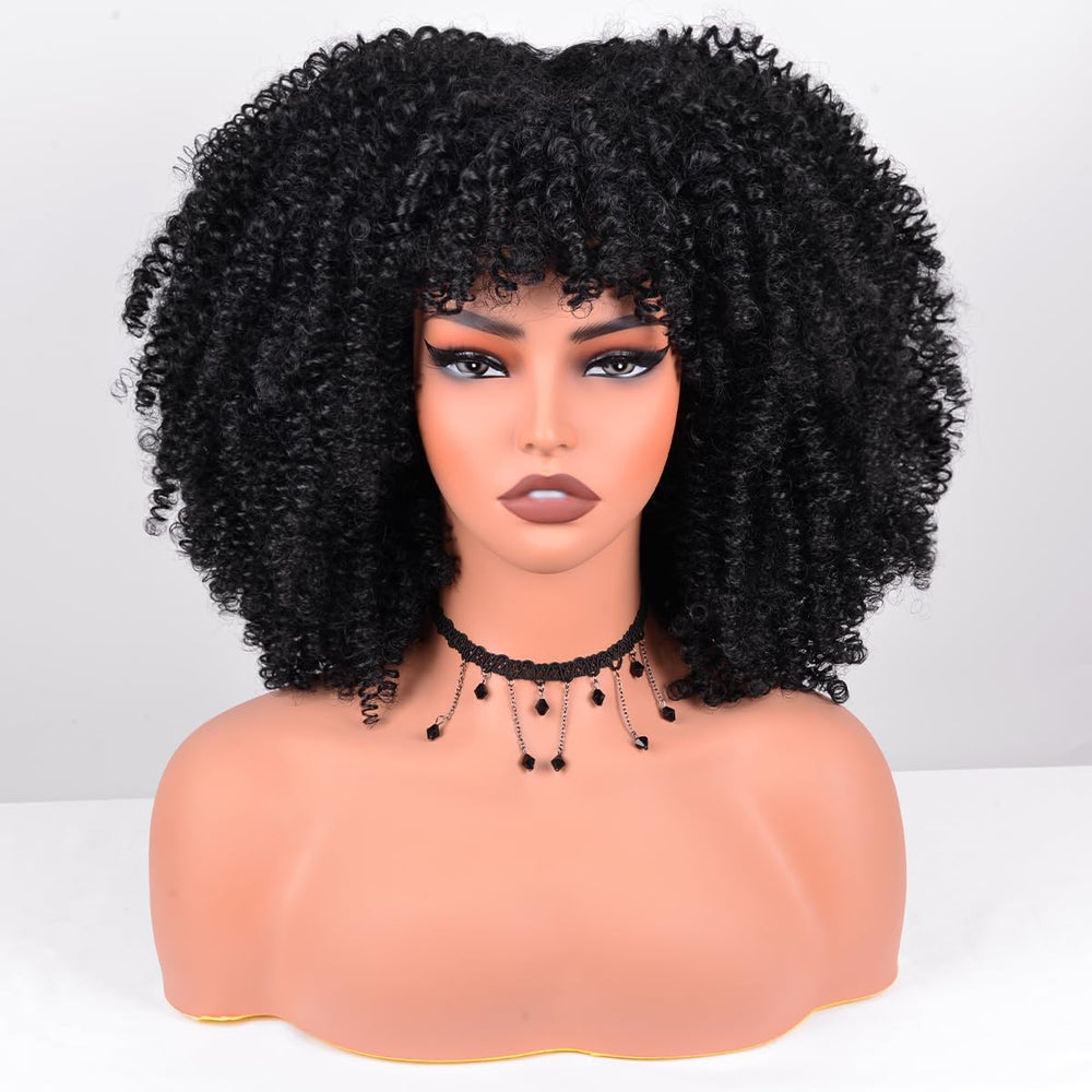 Vitorish Afro Curly Wig with Bangs 12-Inch side view showing lightweight comfort.