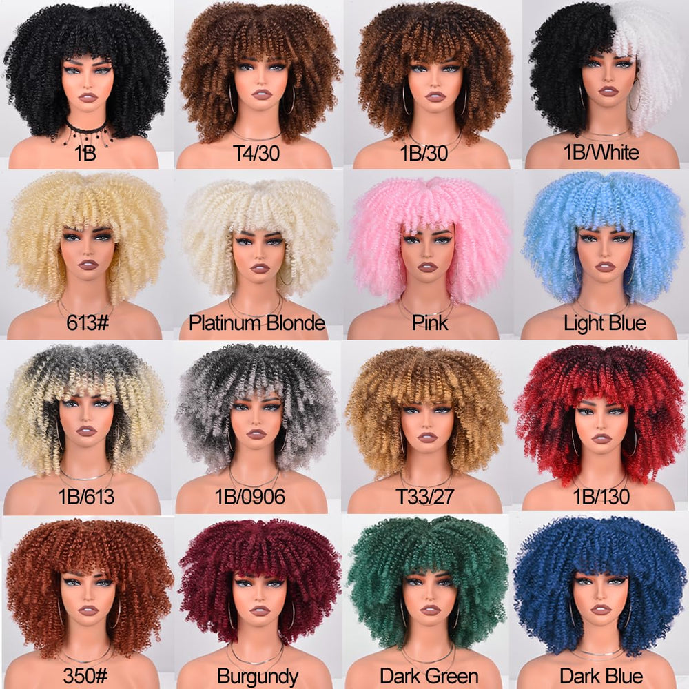 Vitorish Afro Curly Wig with Bangs 12-Inch travel-ready style for on-the-go occasions.