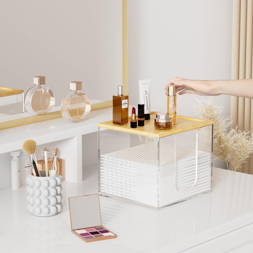VITVITI acrylic box with U-shaped opening for easy towel access.