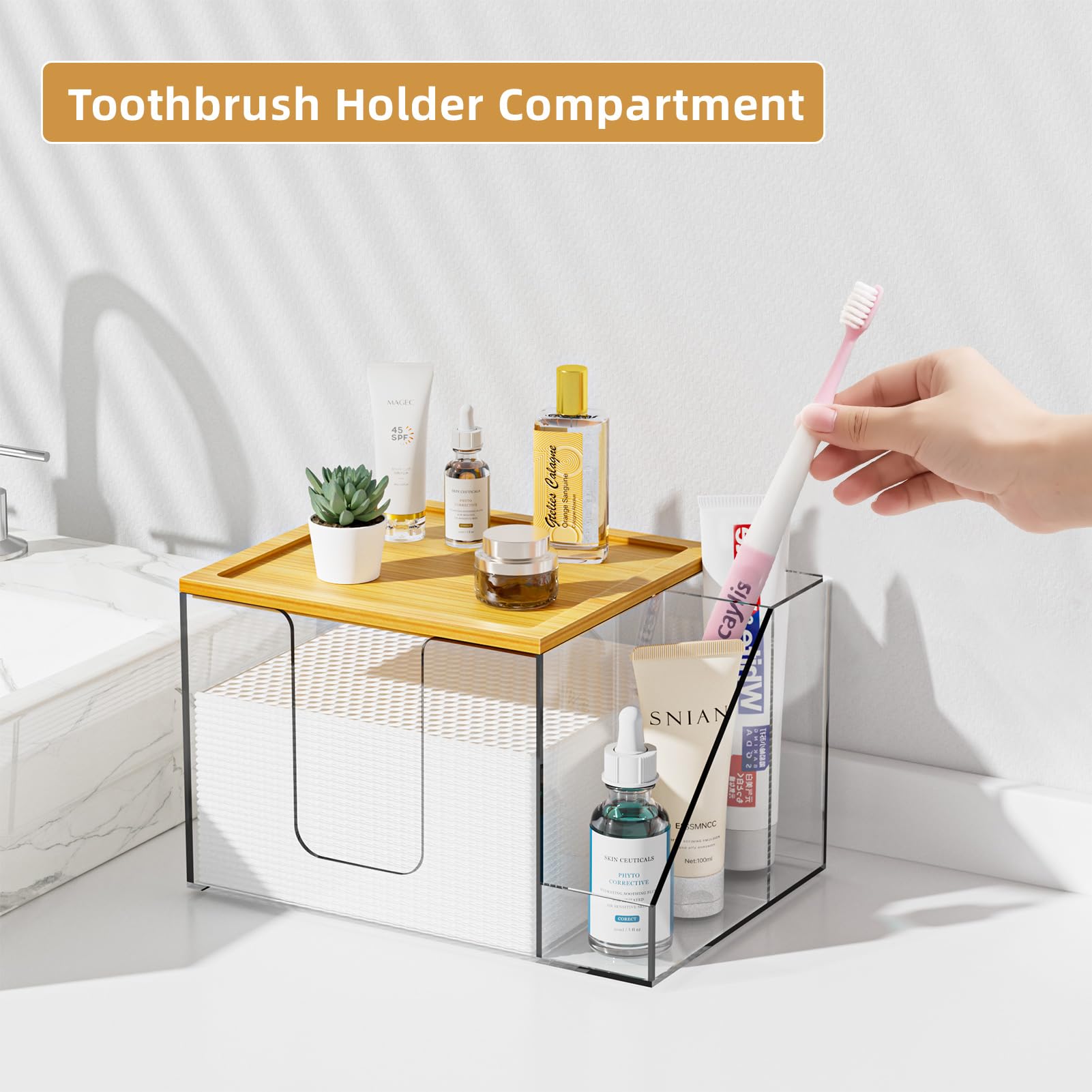 VITVITI vanity storage keeps towels organized for quick makeup prep.