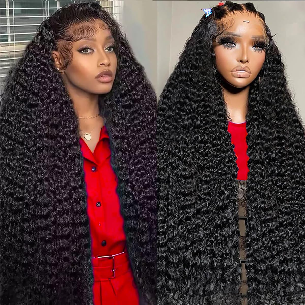 VIULKY deep wave lace front wig 13x6 front view for natural parting and easy styling.