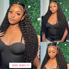 VIULKY deep wave wig close-up showing defined curls and healthy shine.