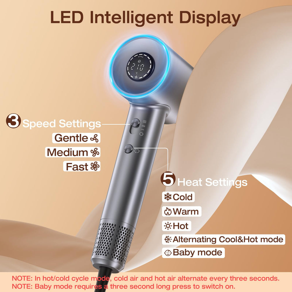VivaEase hair dryer with three speed settings for gentle to strong airflow.