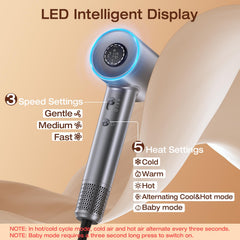 VivaEase hair dryer with three speed settings for gentle to strong airflow.
