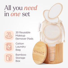 VIVAGO bamboo holder with rounds demonstrates convenient storage on vanity.