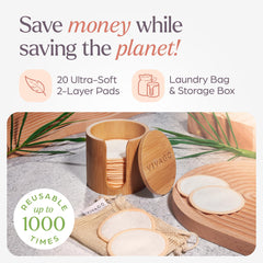 VIVAGO reusable cotton rounds closeup shows soft bamboo-viscose texture for gentle cleansing.
