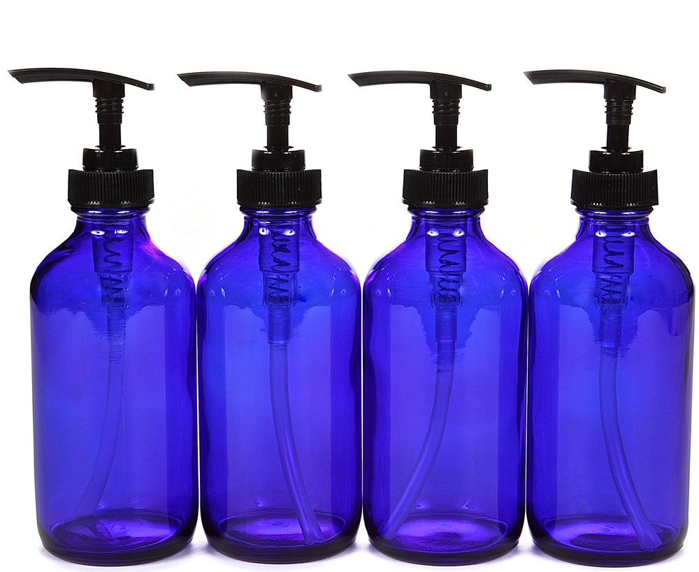 Vivaplex 8 oz cobalt blue glass bottle with pump for DIY blends.