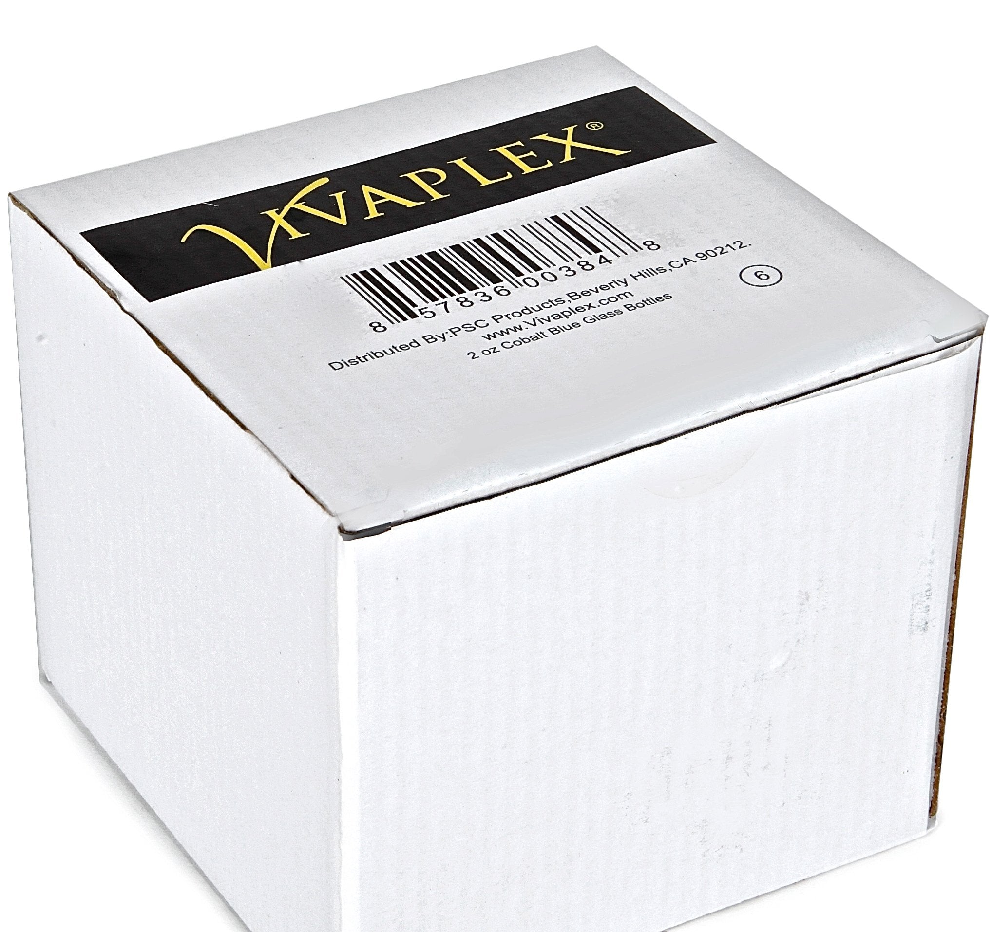 Vivaplex cobalt blue glass close-up highlights UV protection for oils.