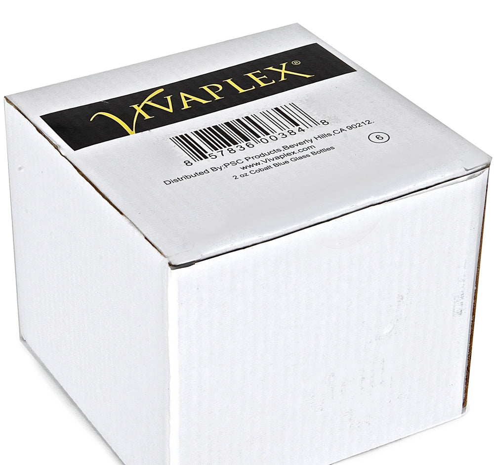 Vivaplex cobalt blue glass close-up highlights UV protection for oils.