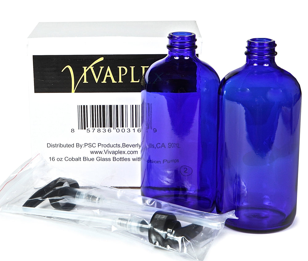 Vivaplex empty bottles with pumps shown on shelf for labeling and storage.