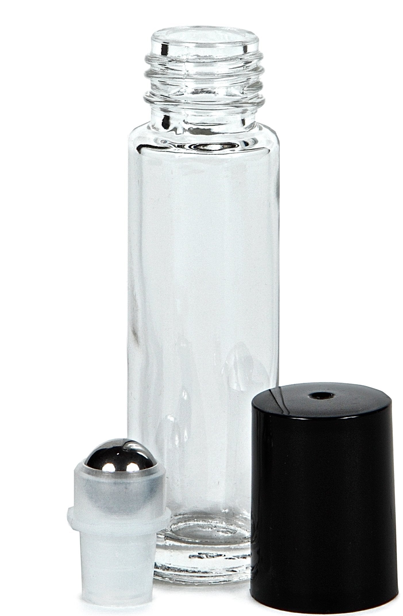 Vivaplex 24 clear glass roll-on bottle image shows travel-friendly option for scents and oils.