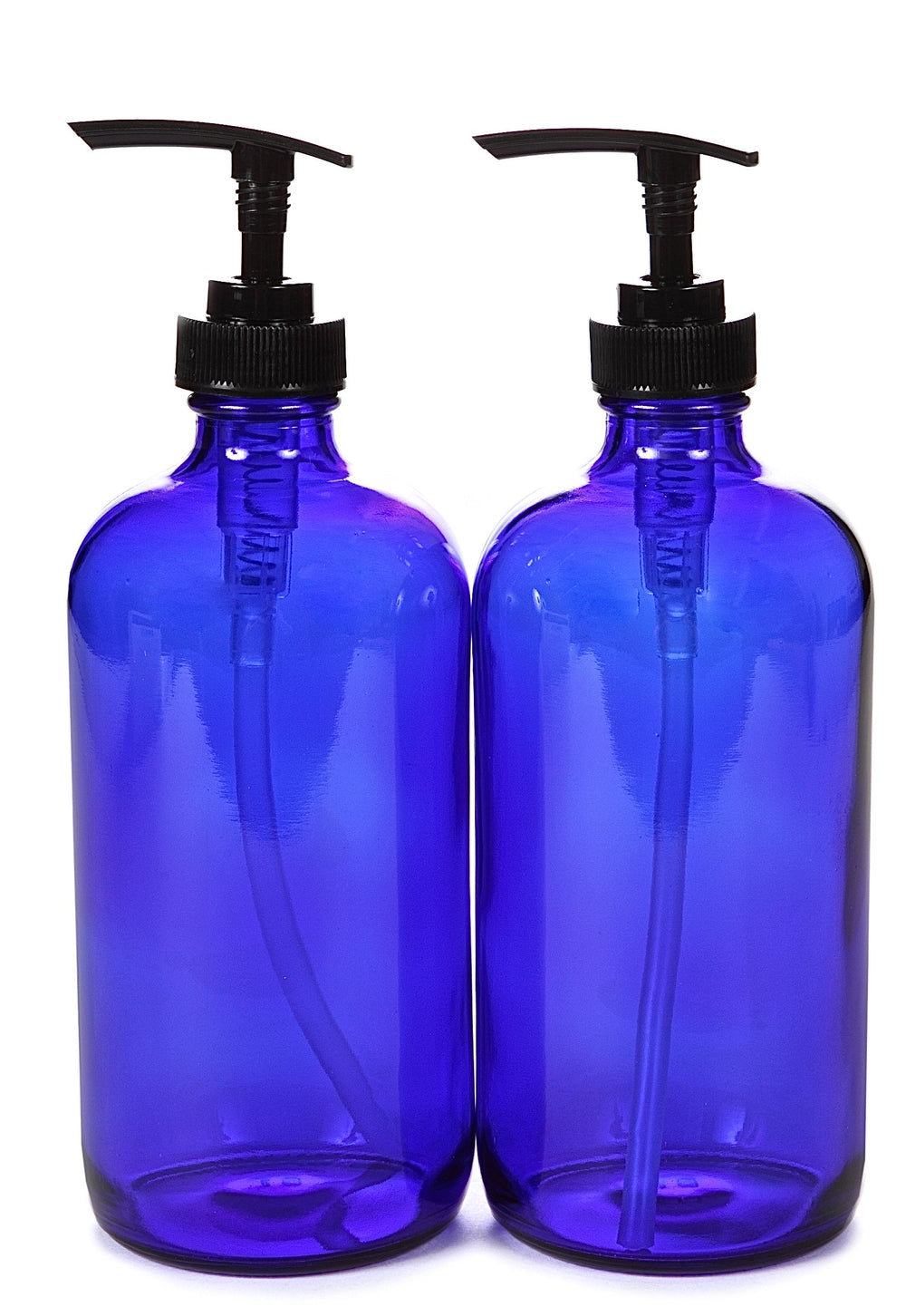 Vivaplex two-pack 16 oz cobalt blue glass bottles with pumps for DIY cosmetics.