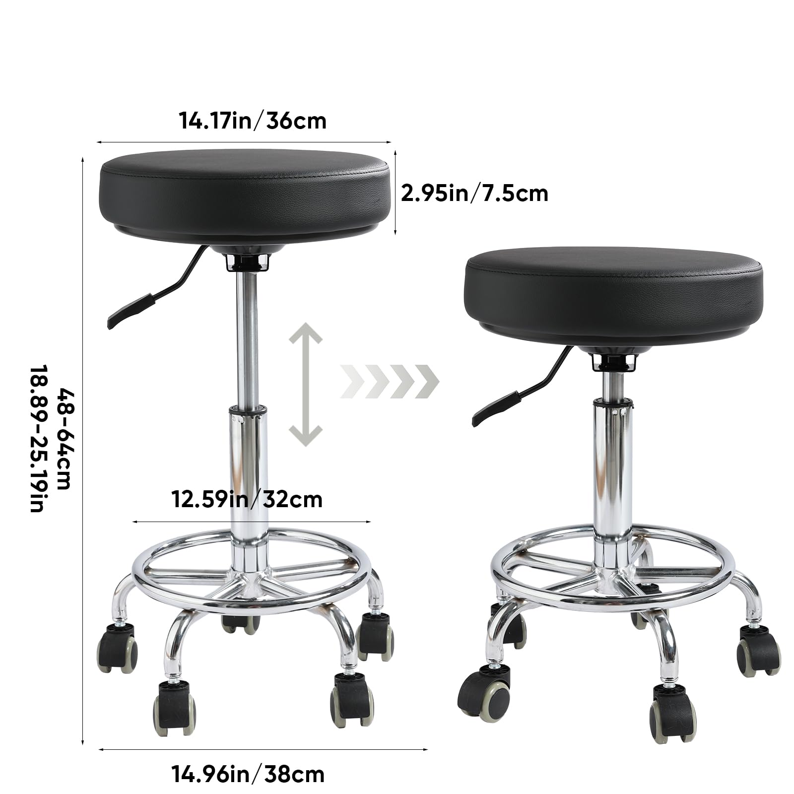 Viviange rolling stool height-adjustment for personalized comfort in salons.