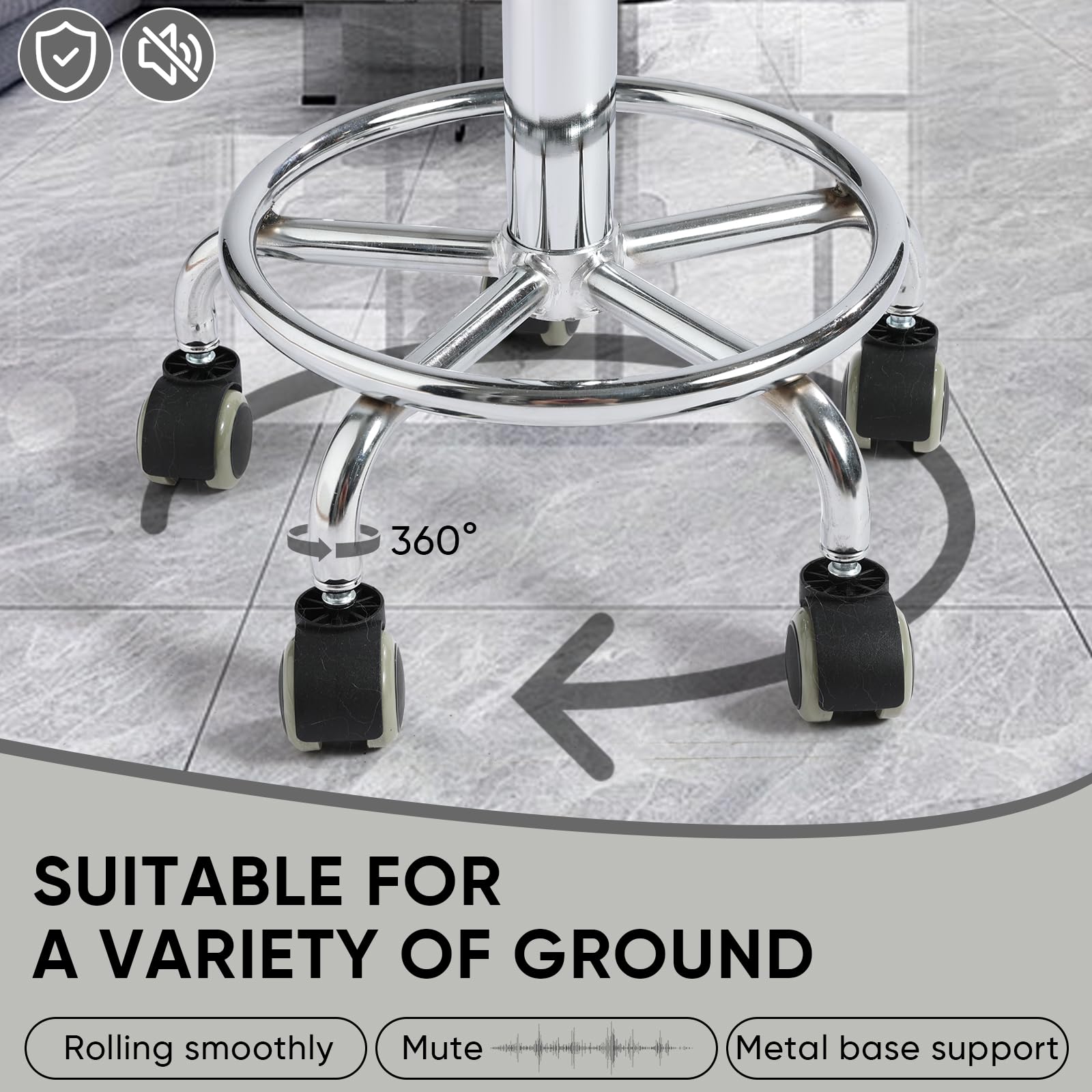 Viviange rolling stool PU leather seat cushions comfort during long sessions.