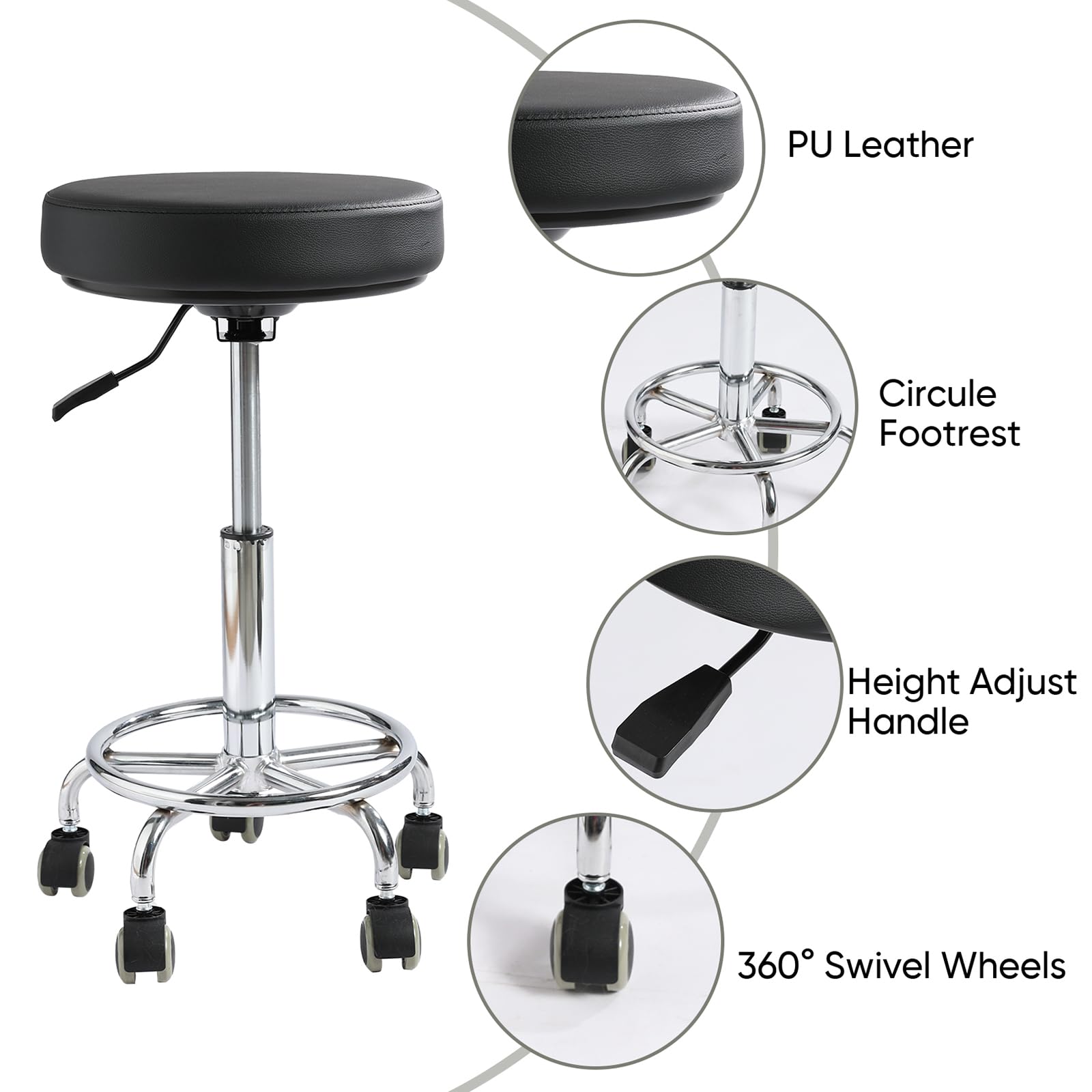 Viviange rolling stool silent wheels reduce noise in clinics.