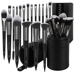 VIVID BEAUTY 18pc brush set with travel case for portable makeup application.