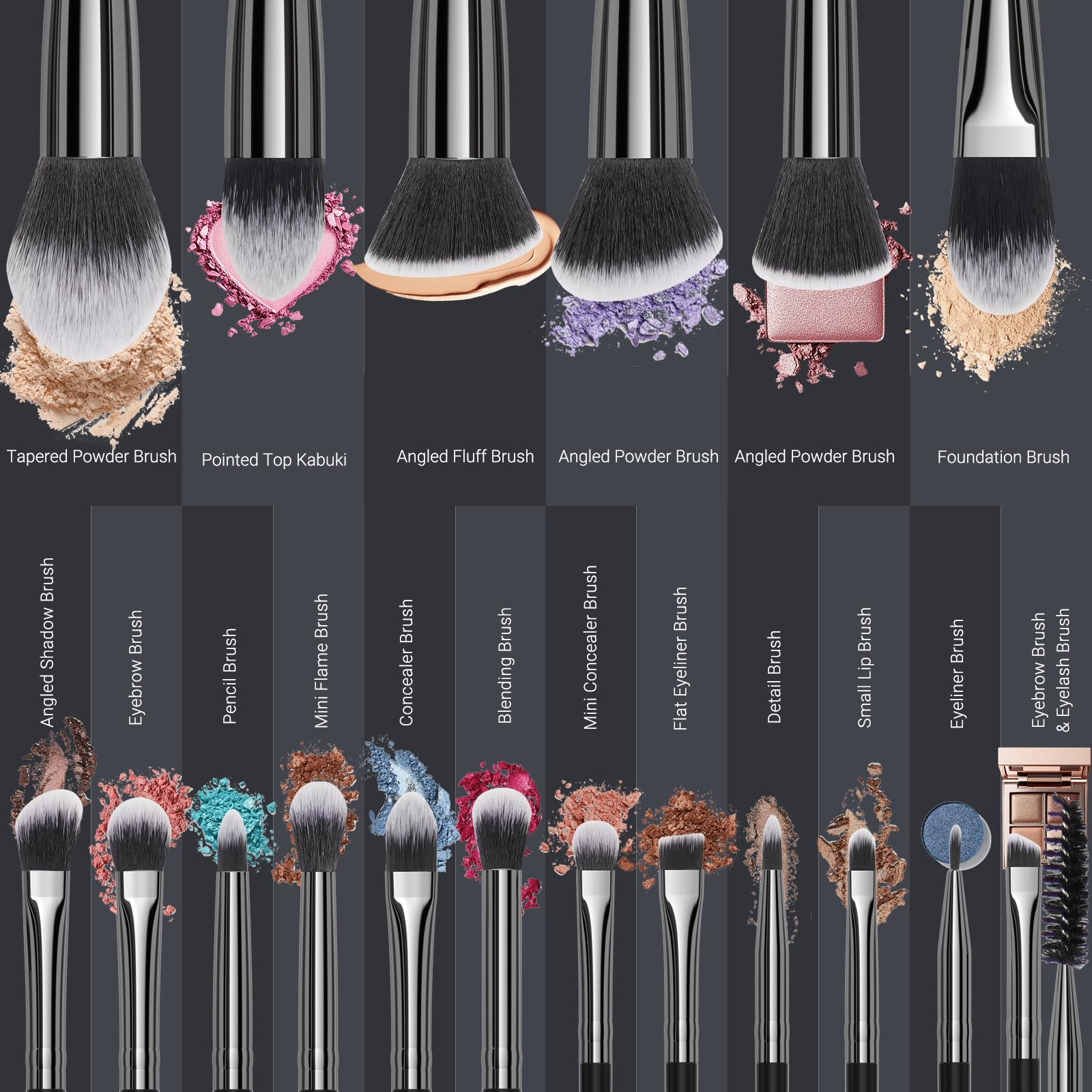 VIVID BEAUTY full-face brush collection enables foundation, contour, blush, and eye makeup.