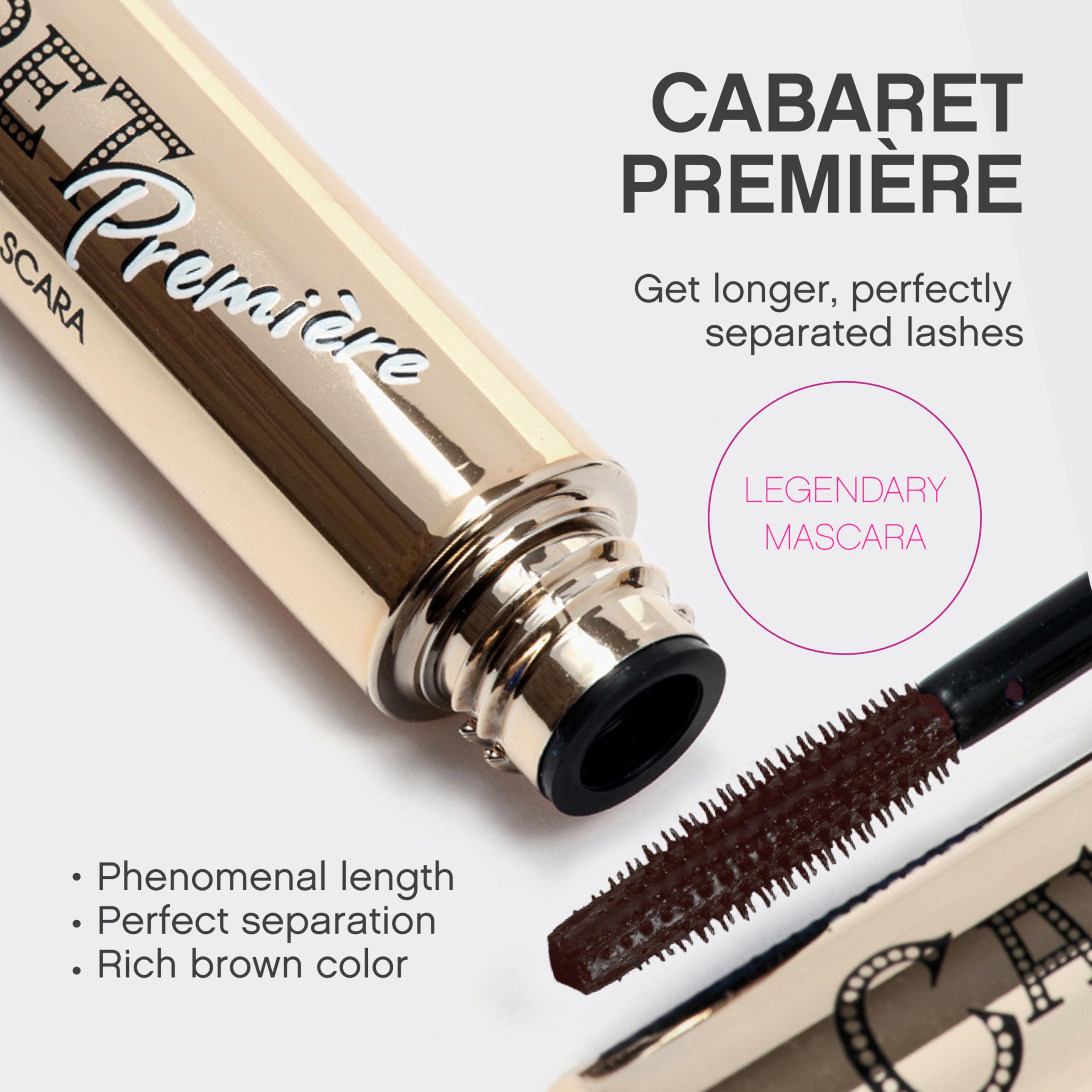 Vivienne Sabó Cabaret Premiere Brown Mascara brush close-up shows clump-free application