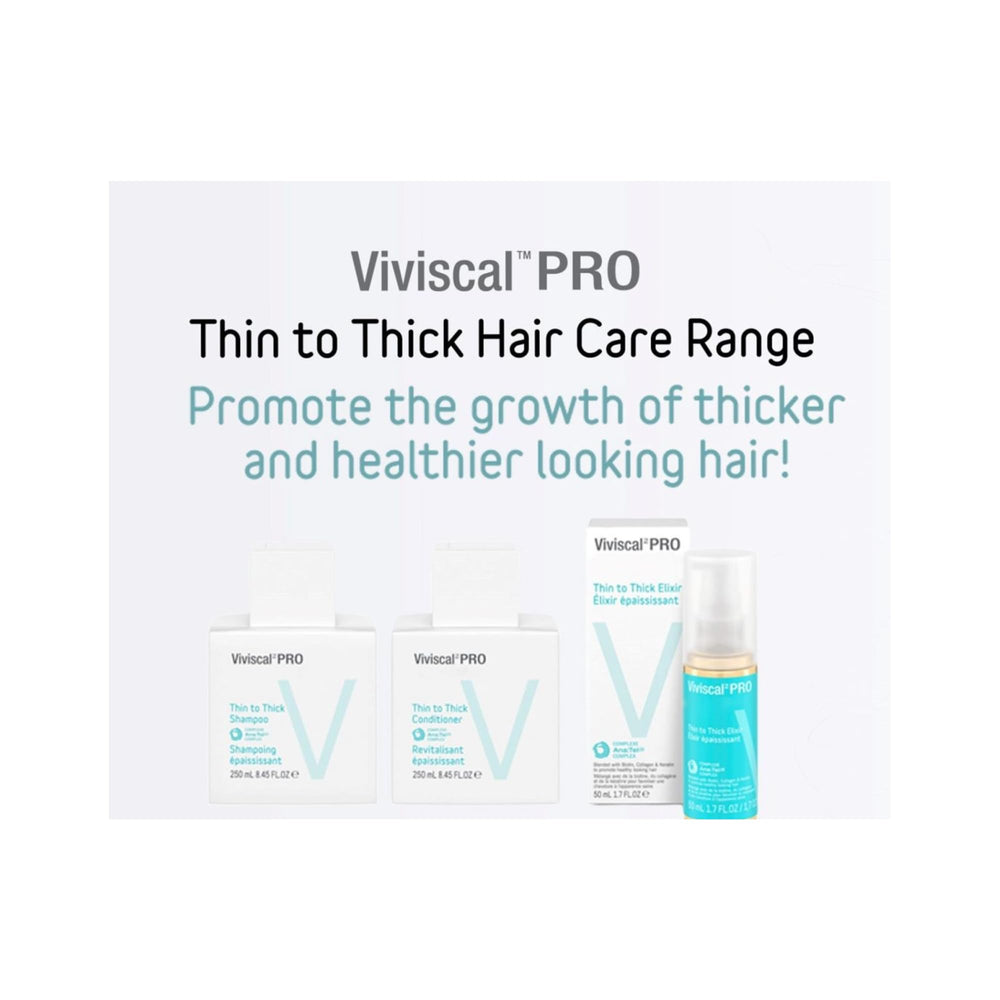 Pump dispenser on Viviscal Professional Thin to Thick Shampoo for controlled application.