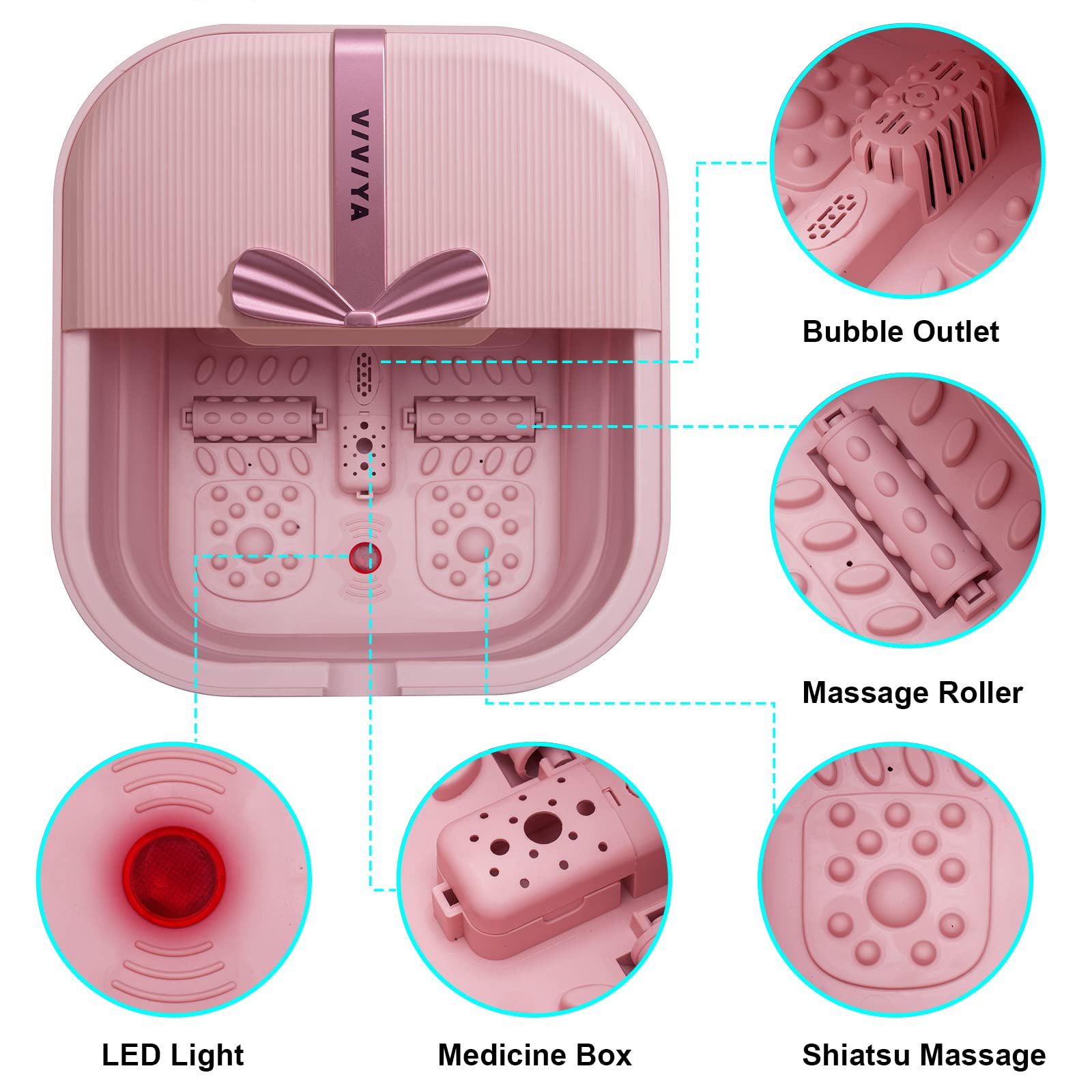 VIVIYA foot bath heat therapy showing quick warm-up and steady temperature for comfort.