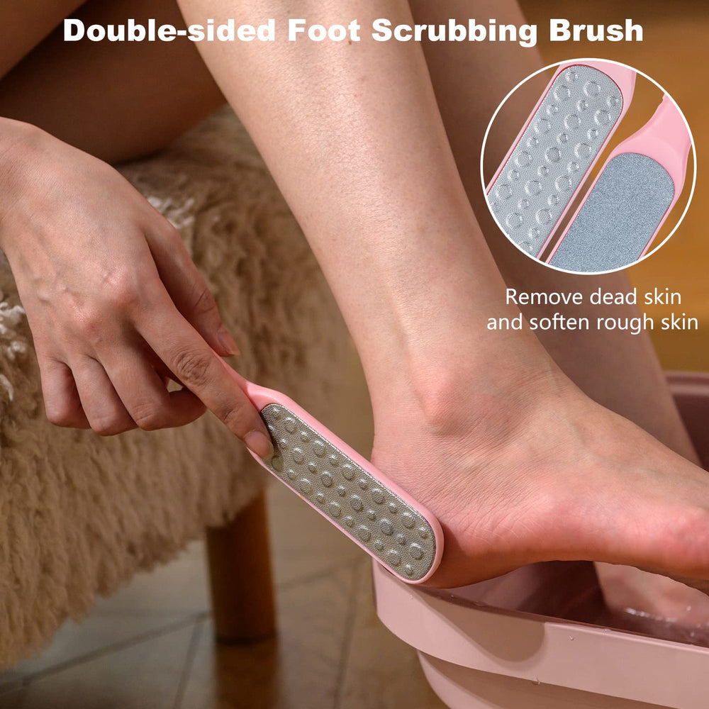 VIVIYA foot scrubbing brush ready to soften calluses during soak.