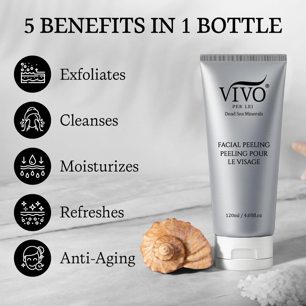 Vivo Per Lei clumps closeup demonstrates gentle oil-binding exfoliation.