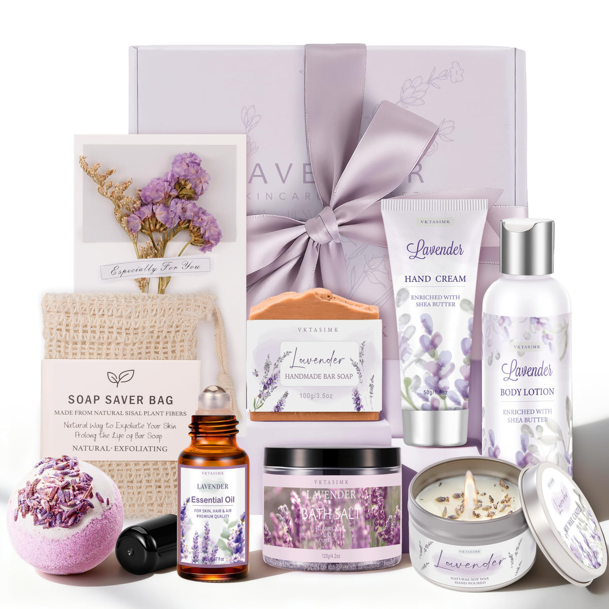 VKTASIMK lavender bath gift basket – full spa kit for self-care evenings