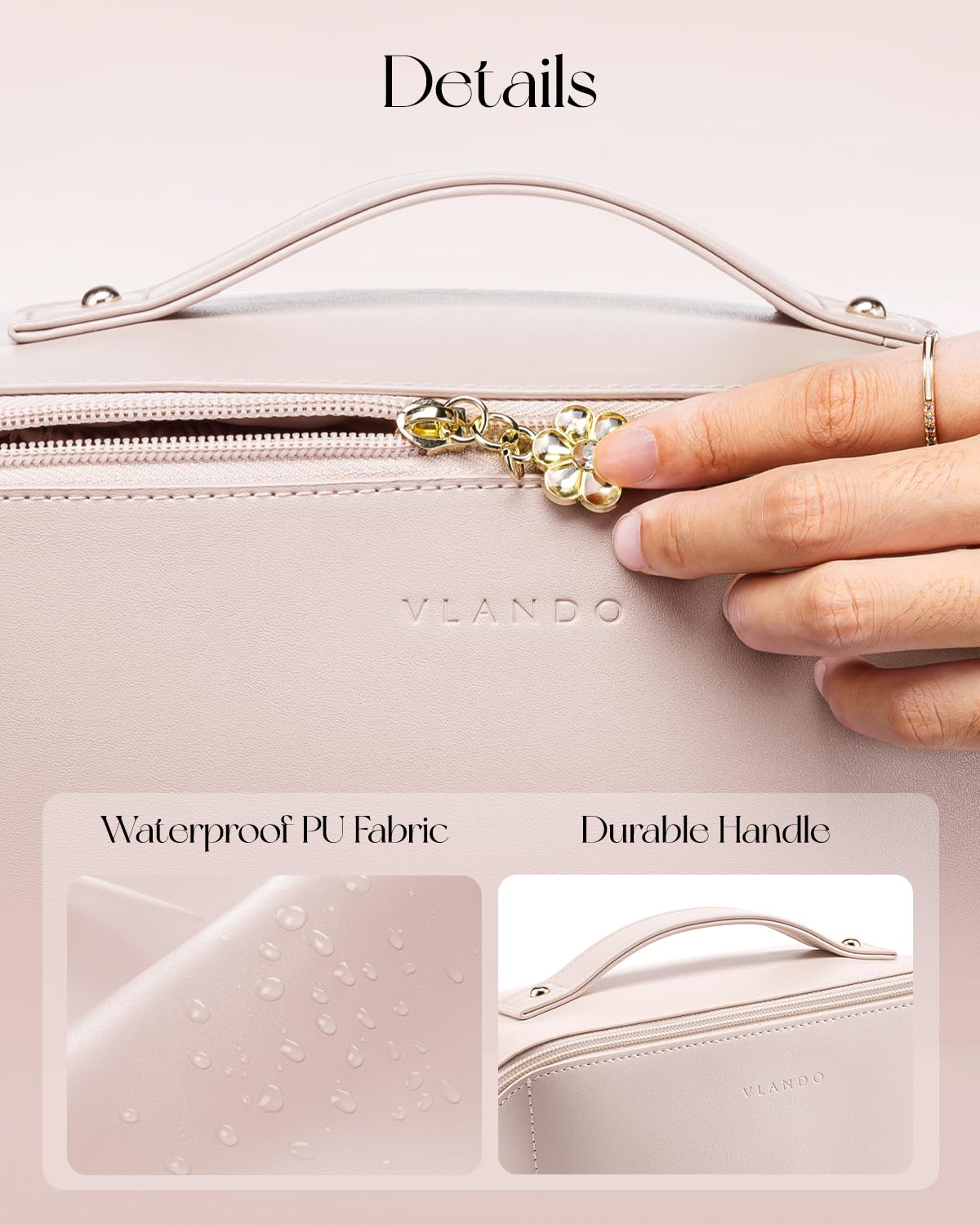 Vlando apricot pink bag pocket secures brushes neatly