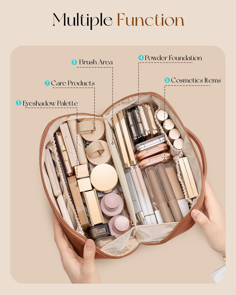 Vlando makeup bag zipper TPU-pocket keeps small items secure while travelling.