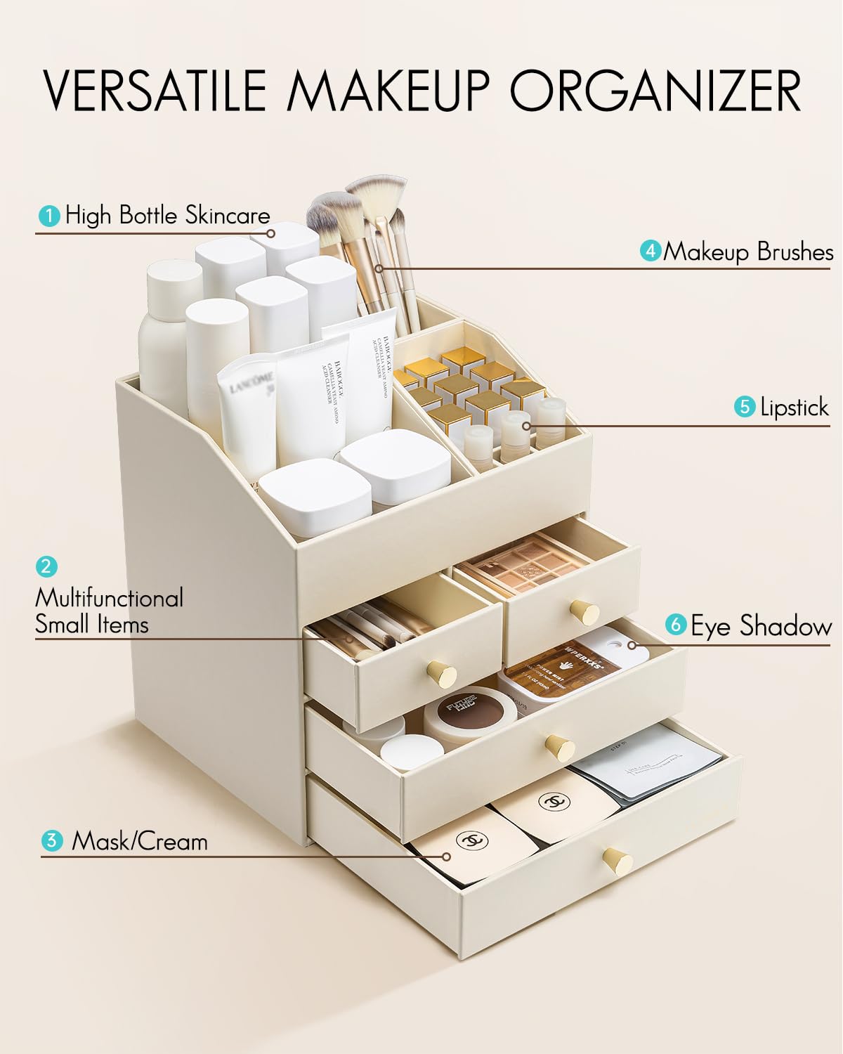 Vlando makeup organizer brushes and nail polish slots optimize workspace.