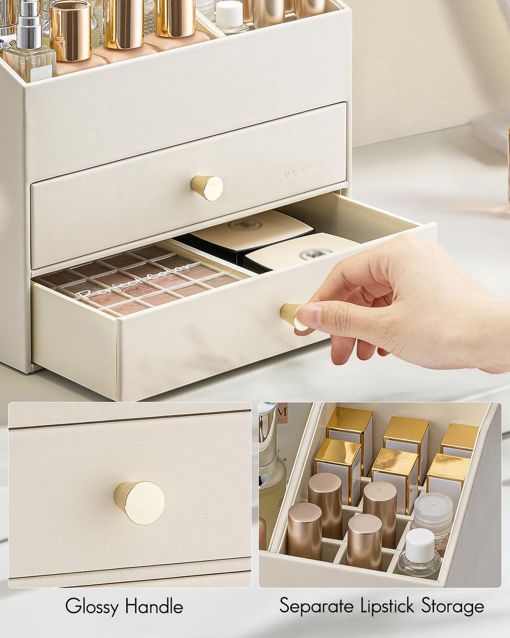 Vlando lower drawers storage keeps small accessories organized and accessible.