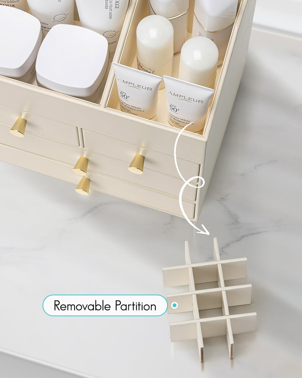 Vlando makeup organizer durable PU leather resists stains and wipes clean.