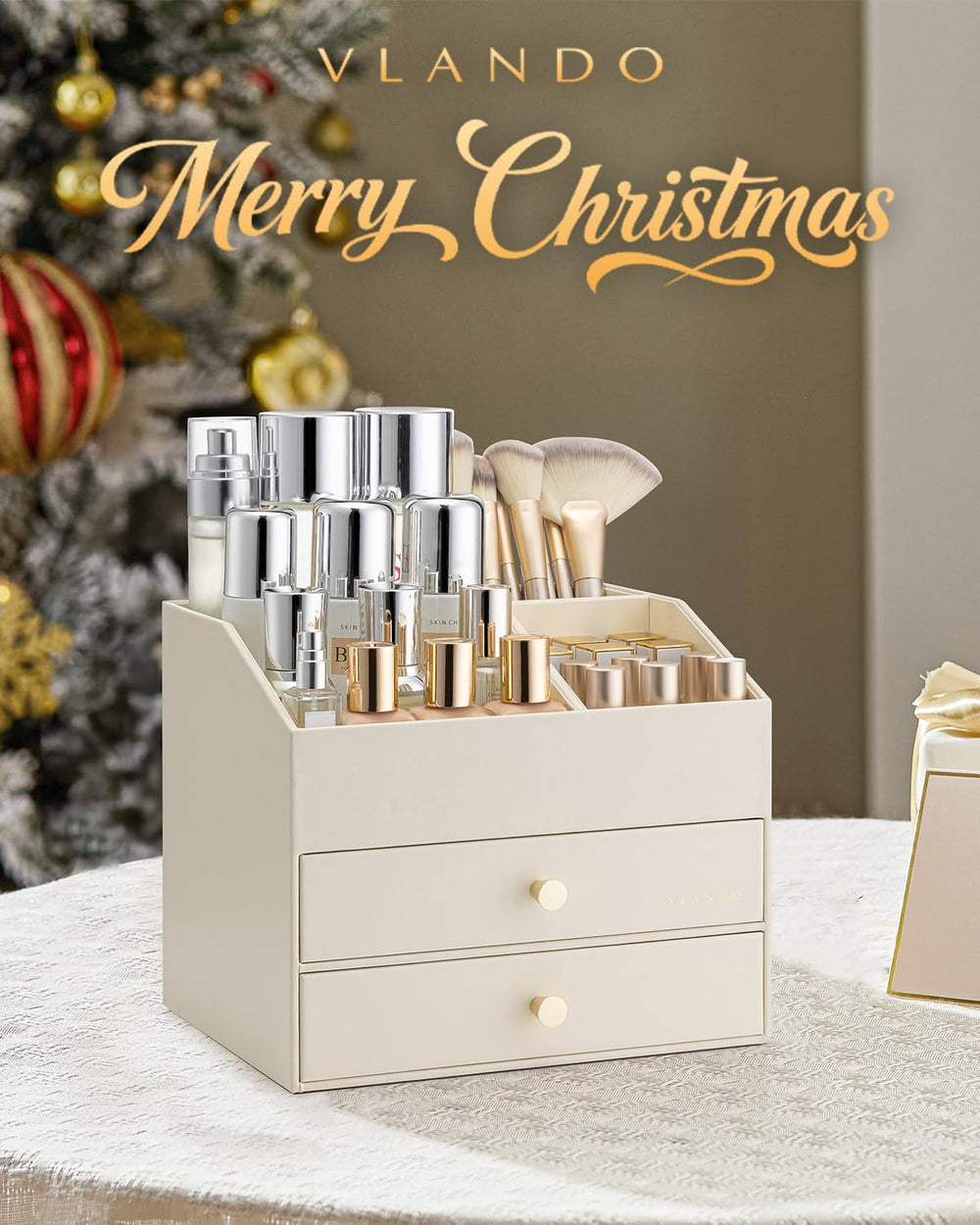 Vlando makeup organizer with removable lipstick holder keeps counters tidy.