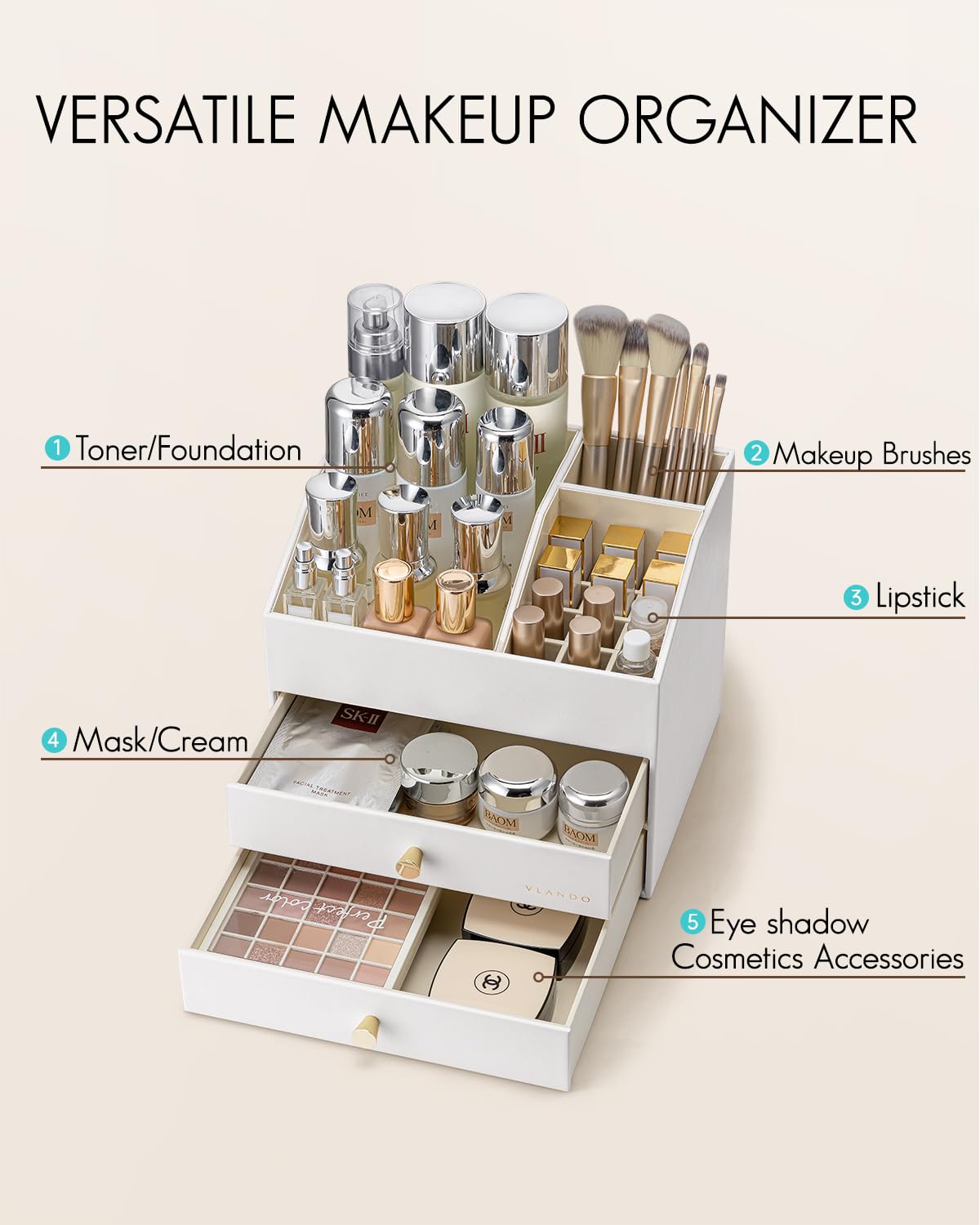 Vlando lower drawers store small accessories to reduce clutter.