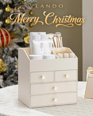Vlando makeup organizer top compartments highlight categorized storage.
