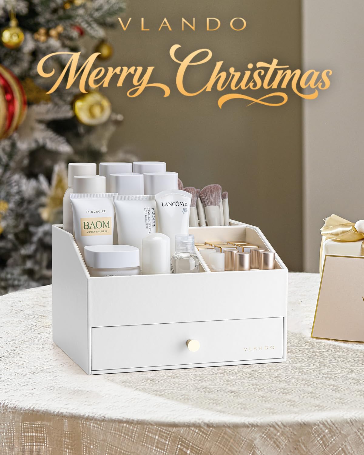 Vlando PU leather makeup organizer with a durable wipe-clean surface