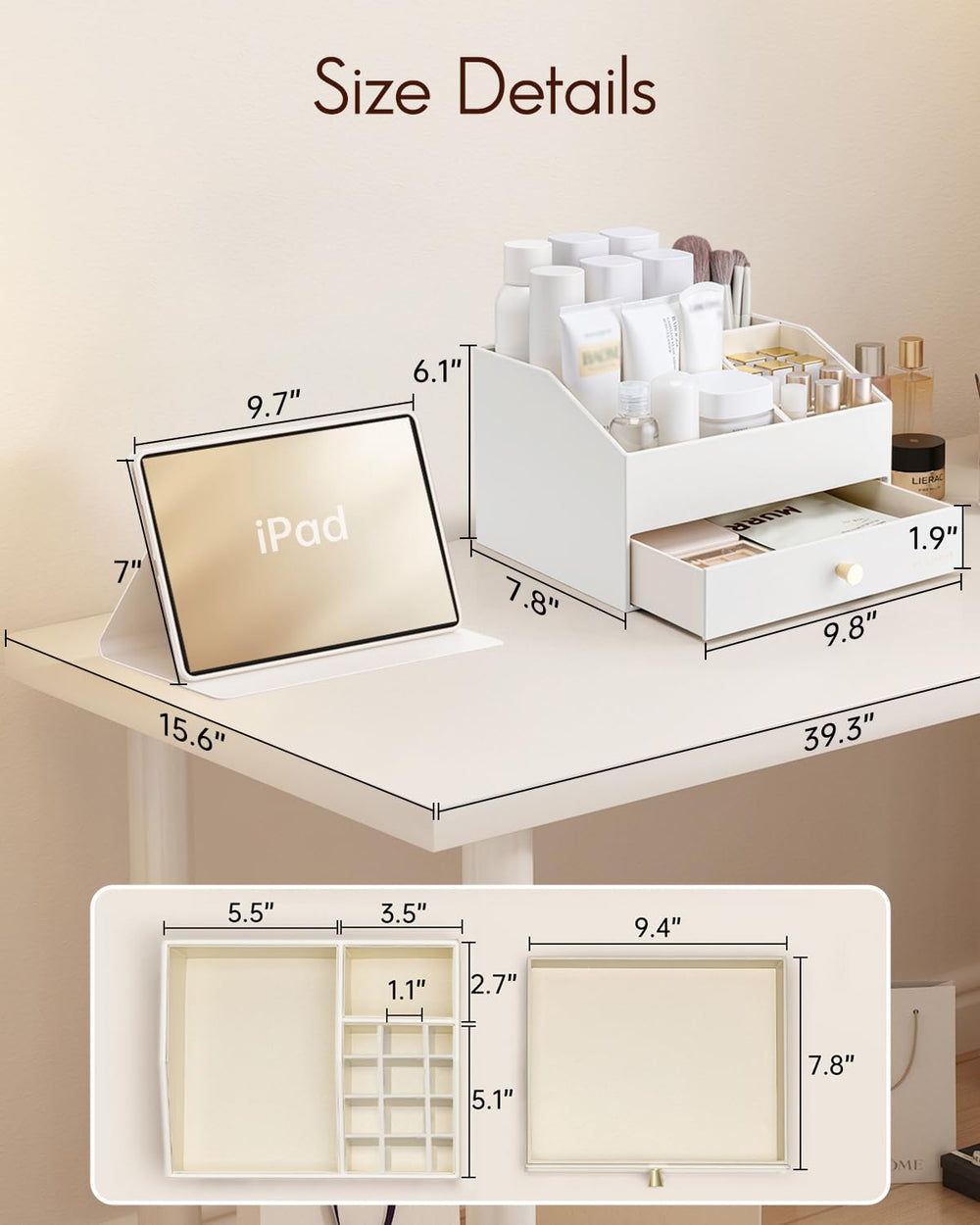Vlando vanity organizer with drawers stores cosmetics and brushes for quick access