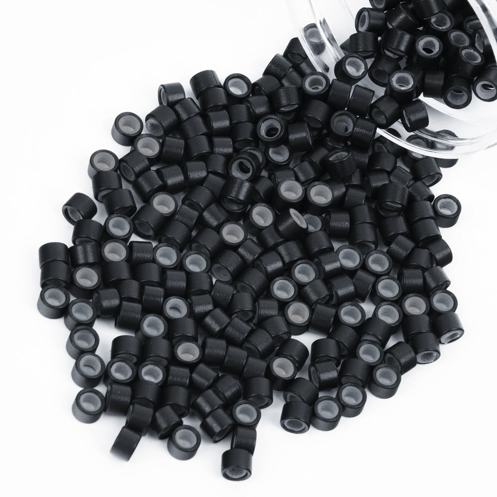 Vlasy silicone-lined micro ring beads 4mm in black for gentle, secure attachment